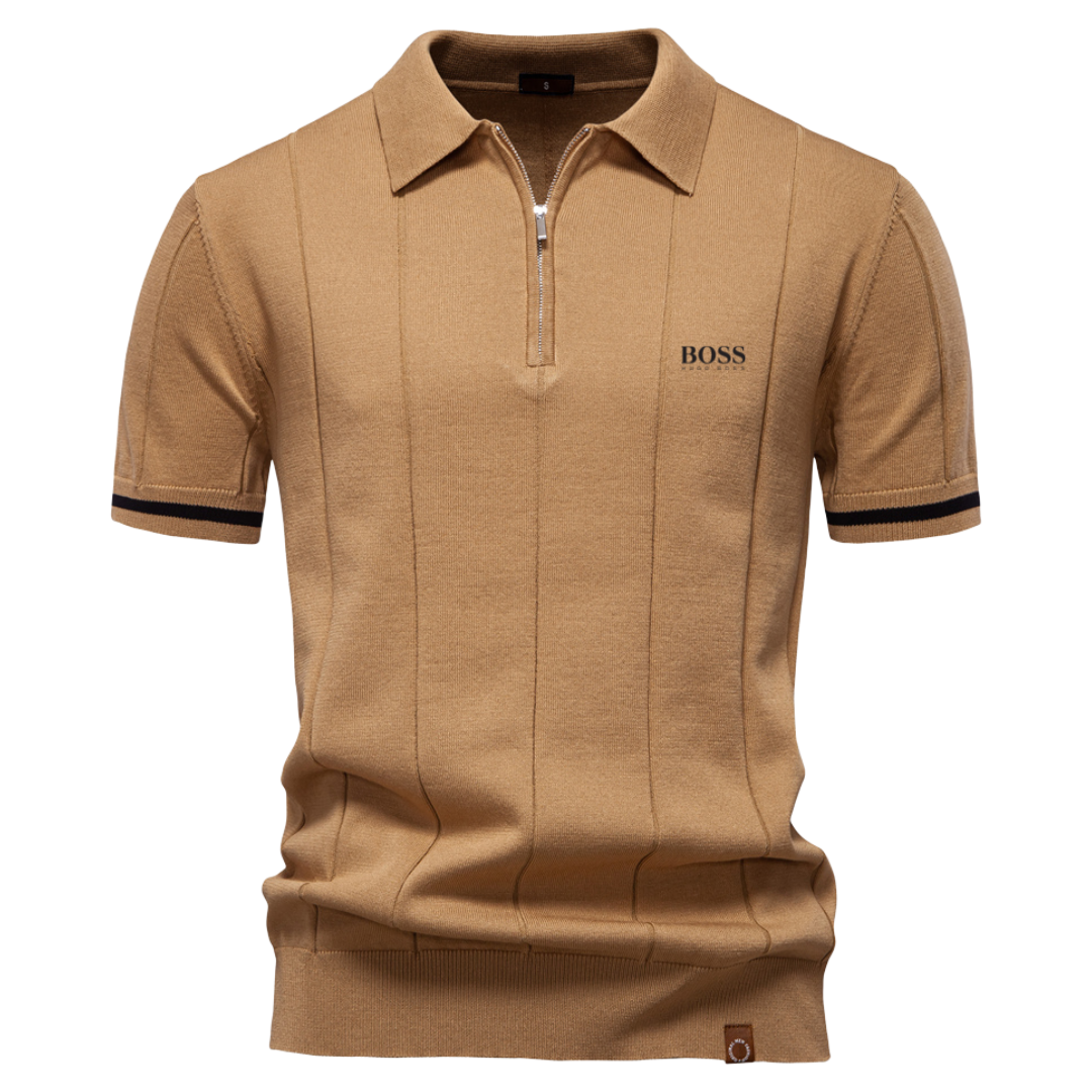 BOSS™ Stickad Pikétröja med Retro Dragkedja